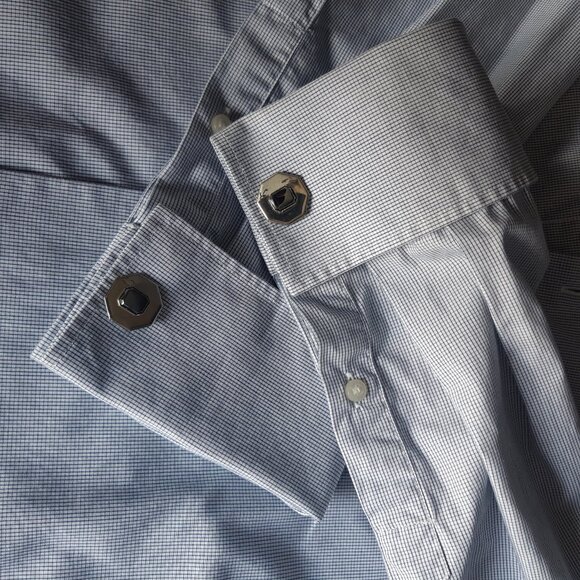 MEXX French Cuff SZ M Semi Slim Fit Men's Blue & White Check Button Up Shirt - Picture 6 of 15